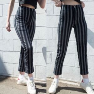 Brandy Melville | High Rise Black & Grey Vertical Stripe Pants Bohemian •